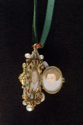 Klejnot Gresleya, z miniaturowymi portretami Sir Thomasa Gresleya i jego narzeczonej Catherine Walsingham (patrz także 14568) (media mieszane)