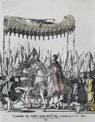 Hogenberg, Nicolas (1500-1539). Koronacja Karola V w Bolonii. Karol V (1500-1558). Cesarz Świętego Cesarstwa Rzymskiego (1519-1556) i jako Karol I król Hiszpanii (1516-1556); Klemens VII (1478-1534). Papież w latach 1523-1534