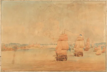 Pocock, flota angielska przepływa przez Sund 28 marca 1801