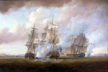 Zdobycie francuskich fregat "Resistance" i "Constance" przez HMS "San Fiorenzo" i "Nymphe" w dniu 9 marca.