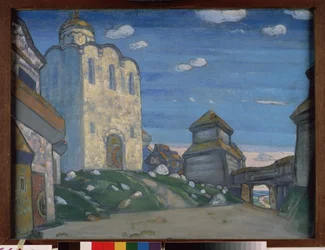 Dekoracja przygotowawcza do opery Książę Igor Aleksandra Borodina (Borodina) (1833-1887). Praca Nicholasa Roericha (1874-1947), pastel i tempera na papierze