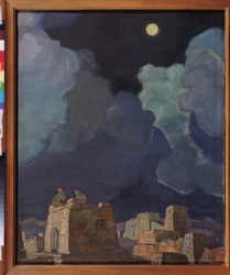 Macheski (Białoruś). Księżycowi ludzie. Praca Nicholasa Roericha (1874-1947), tempera i olej na tekturze