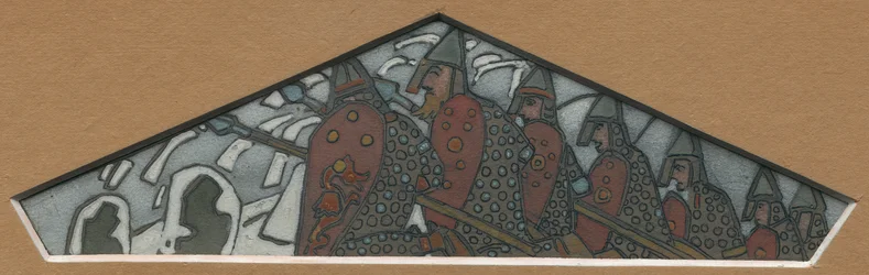 Szkic do prawej trójkątnej dekoracji fryzu z majoliki „Northern Life”, 1905
