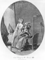 Madame de Merteuil uwodząca Cécile Volange, ilustracja z „Niebezpiecznych związków” Pierre