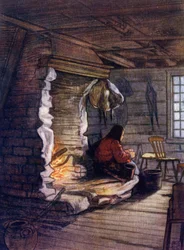 Norwegia: Making the Dinner, wnętrze domku w Saelbo (kolor lito)