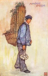 Uliczny sprzedawca, Falaise (kolorowa litografia)