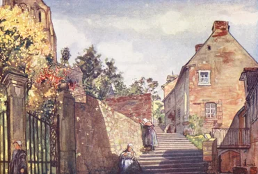 Podejście do opactwa Mont St Michel (kolorowa litografia)