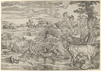 Pejzaż z dojarką po prawej i chłopcem po lewej, ca. 1535-40., ca. 1535-40.
