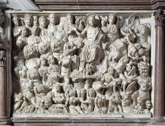 Sąd Ostateczny. Krzesło wykonane przez Nicolę Pisano, 1215/20-1278/84. 1260. Baptysterium św. Jana w Pizie, Włochy