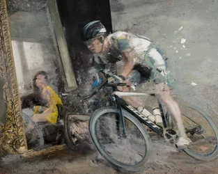 Rowerzysta z lustrem, 2021 (olej na płótnie)
