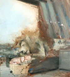 Lew z dzieckiem, 2015 (olej na płótnie)
