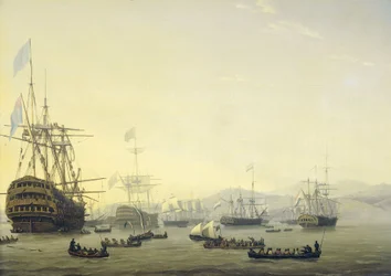 Rada Wojenna na pokładzie „Królowej Charlotte”, dowodzonej przez Lorda Exmouth, przed bombardowaniem Algieru, 26 sierpnia 1816 Cztery epizody podczas obecności floty angielsko-holenderskiej w Zatoce Algierskiej, 26-27 sierpnia 1816 (tytuł serii)