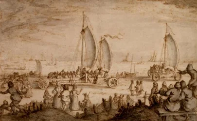 PD.851-1963 Prins Maurits of Nassau na lądowych jachtach na plaży w Scheveningen, c.1614-15 (tusz i mycie)