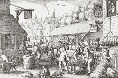 XVII-wieczni holenderscy wieśniacy robiący liny
