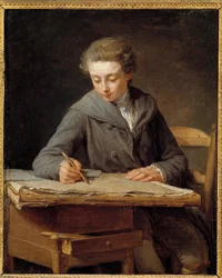 Mały rysownik: portret Carle Vernet ma 14 lat. Carle Vernet, malarz francuski (1758-1836) wychowany przez autora tego obrazu, Nicolasa Bernarda Lepicie (1735-1784). olej na płótnie