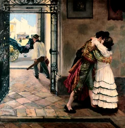 Pożegnanie torreadora. Obraz Nicolasa Alperiz (1865-1928), koniec XIX i początek XX wieku. Olej na płótnie. Prywatna kolekcja.