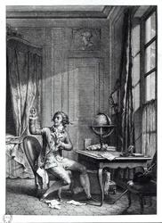 Św. Preux odbiera portret Julii, ilustracja z „La Nouvelle Heloise” Jean-Jacques Rousseau (1712-78)