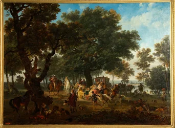 ""Polowanie na króla Francji Henryka IV (1553-1610) i jego suitę"" (Henri IV i jego polowanie na suitę) Obraz Nicolas Antoine Taunay (1755-1830)