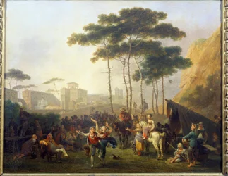Village Dance Painting autorstwa Nicolasa Taunay (1755-1830) XIX w. Reims, Musee des Beaux Arts