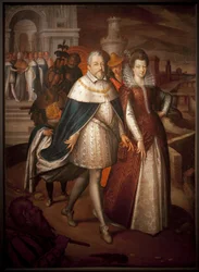 Portret Franciszka I de Medicis (1541-1587), wielkiego księcia Toskanii i jego córki Marii de Medicis (1575-1642), przyszłej królowej Francji. Książę ma naszyjnik Orderu Złotego Runa. Obraz Nicolas Bollery (zm. 1630), olej na płótnie