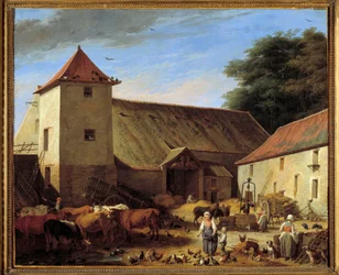 Obraz Dworu Farmy autorstwa Nicolasa Lepicie (1735-1784) 1784 Nd. 0,64x0,77 m Paryskie musee du Louvre