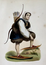 Samoiede, mieszkaniec Syberii, kolorowy rycina z Customs of Asia, Nicolas Dally (1792-1862), Rosja