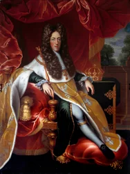 Portret u stóp Leopolda I (1679-1729) księcia Lotaryngii w 1703 roku. Obraz Nicolasa Dupuya (1650-1711)