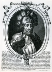 Hugues I Capet (941-96) Król Francji, z „Les Augustes Representations de tous les Rois de France od Faramonda do Ludwika XIV”, Paryż, 1679