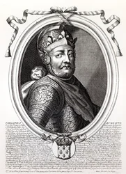 Filip August II (1165-1223) król Francji, z „Les Augustes Representations de tous les Rois de France od Faramonda do Ludwika XIV”, Paryż, 1679