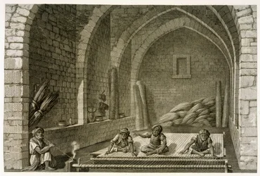 Tkanie dywanu, z tomu II Sztuka i rzemiosło „Opis Egiptu”, wyd. pod rozkazami Napoleona, 1822