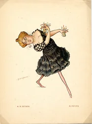 Portret Marii Petipy (1857-1930) Rosyjskiej baletnicy - Litografia Nikołaja Gustawowicza Legata (1869-1937), zaczerpnięta z Ballet russe en caricatures