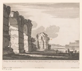 Krajobraz z ruinami i pasterzami krów Vestige des Arcades ou Aqueducs de Friscati (...) (tytuł na obiekcie)