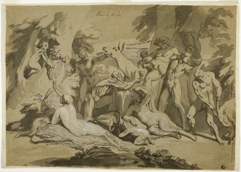 Pijany Silenus Satyr i nimfy