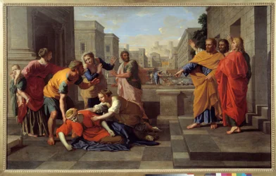 Śmierć Saphiry. Mężczyzna o imieniu Ananiasz i jego żona Saphira sprzedali posiadłość i zatrzymali część ceny, jego żona o tym wiedziała; potem zaniósł resztę i położył ją u stóp apoterów, aby zebrać fundusze na spotkanie apoterów”. Święty Piotr wyrzuty