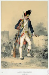Członek gwardii francuskiej (14 lipca 1789). Grawerowanie przez Nicolasa Toussaint Charlet (1792-1845)