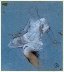 Studium draperii na ciele Rysunek Nicolasa Vleughelsa (1668-1737) XVIII-wieczny Paryż, Luwr