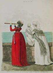 Suknie poranne, fig. 194, 195 i 196 z "Galerii mody" Nikolausa Heideloffa, tom II, październik 1798 (druk)