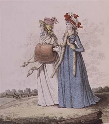 Poranne sukienki, figi. 78 i 79 z „Galerii Mody” Nikolausa Heideloffa Tom II, grudzień 1795 (druk)