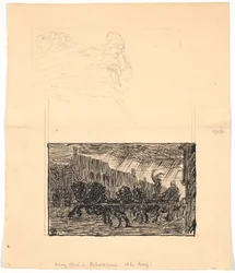 Dwa szkice ilustracji dla Sønderjyske Folkesagn, v. F. Ohrt. F.o. Gdzie najmniej się tego spodziewasz i f.n. Król Abel i pogromcy lin