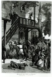 Rzeź Żydów w Rosji, ryt. Gustave Voulquin (fl.1880-90) z Le Journal Illustre, czerwiec 1881 (fot. bw)