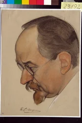 Portret Georgi Vasilyevich Tchitcherine (1872-1936) - Praca Nikołaja Andreevicha Andreeva (1873-1932), krew i kreda na papierze (32,4x24,1 cm)