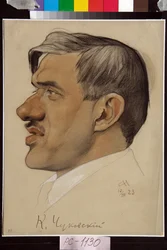 Portret Korneja Czukowskiego (1882-1969) - Praca Nikołaja Andriejewicza Andrejewa (1873-1932), krew i kreda na papierze (32,5x24,2 cm)