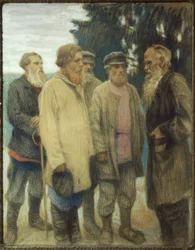 Lew Tołstoj z rolnikami / pastel Bogdanów-Bjelski