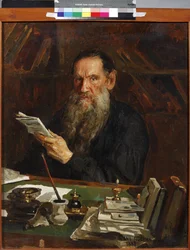 Leon Tołstoj - Portret autora hrabiego Lwa Nikołajewicza Tołstoja (1828-1910), autorstwa Orłowa, Mikołaja Wasiliewicza (1863-1924). Olej na płótnie, koniec XIX w. Państwowe Centralne Muzeum Literackie, Moskwa