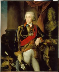 Portret hrabiego Aleksandra Dmitrieva Mamonowa (1758-1803). (Portret hrabiego Aleksandra Dmitrieva Mamonowa). Miłośnik carowej Rosji Katarzyny II Wielkiej (1729-1796) od 1786 do 1789. Obraz Nikołaja Iwanowicza Argunowa (Argunowa) (1771-po 18