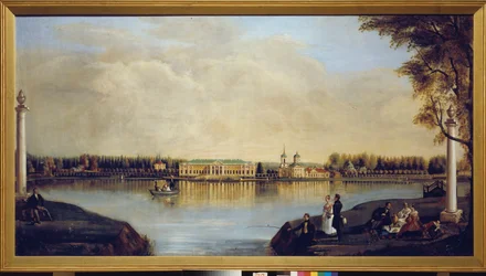 Widok na Pałac Kuskovo (Moskwa, Rosja). Obraz Nikołaja Iwanowicza Podklyuchnikowa (1813-1877), olej na płótnie