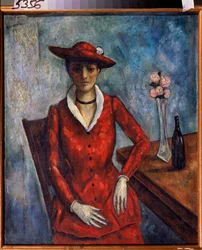 Kobieta w czerwieni - Obraz Nikołaja Władimirowicza Sinezubow (Nicolas Sinezuboff) (1891-1956), olej na płótnie
