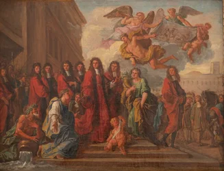 Radni paryscy opuszczają Hotel de Ville i udają się do Notre Dame, aby złożyć podziękowania po zwycięstwie Seneffe w 1674 r., ok. 1681 r. (olej na płótnie)