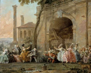 Colin-Aillard, szczegół zawodników Colina Aillarda. Obraz Christmas Halle (1711-1781), ok. 1770-1780. Olej na płótnie. Amiens, Musee De Picardie