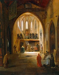 Galileo Galilei przed Trybunałem Inkwizycji, obraz Josepha Cleriana (1796-1842), Fragment